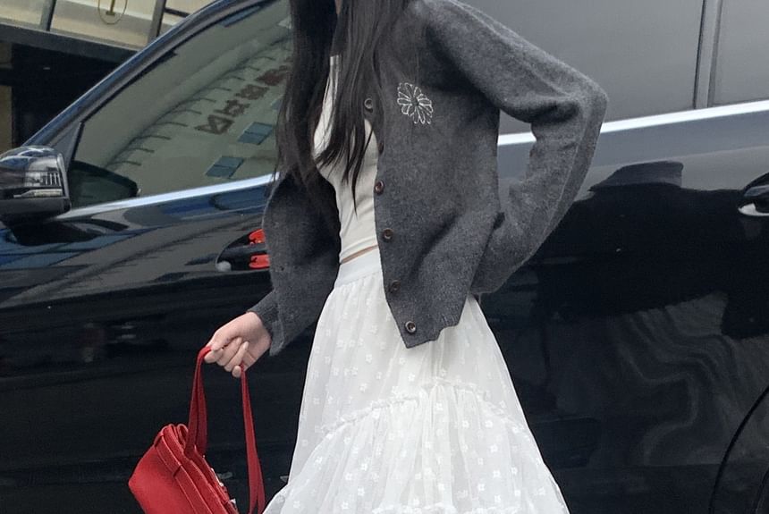 High A-Line Asymmetrical Floral Maxi Skirt Ruffle Rise