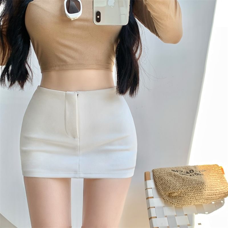 Mini Plain Pencil Skirt High Waist