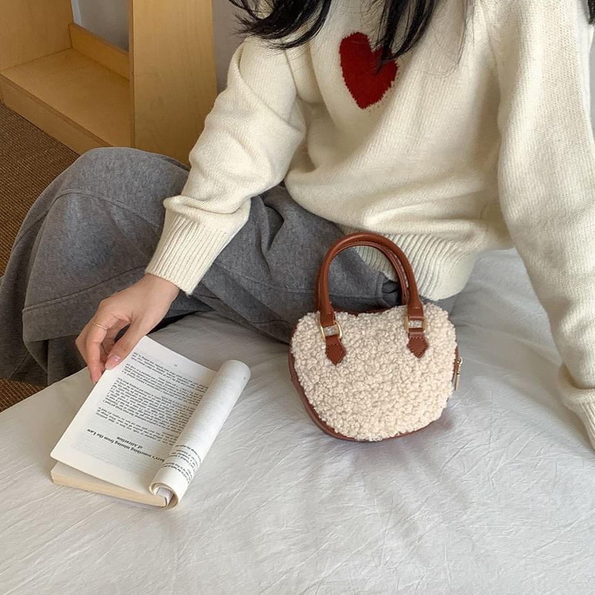 Crossbody Heart Bag Shearling Faux