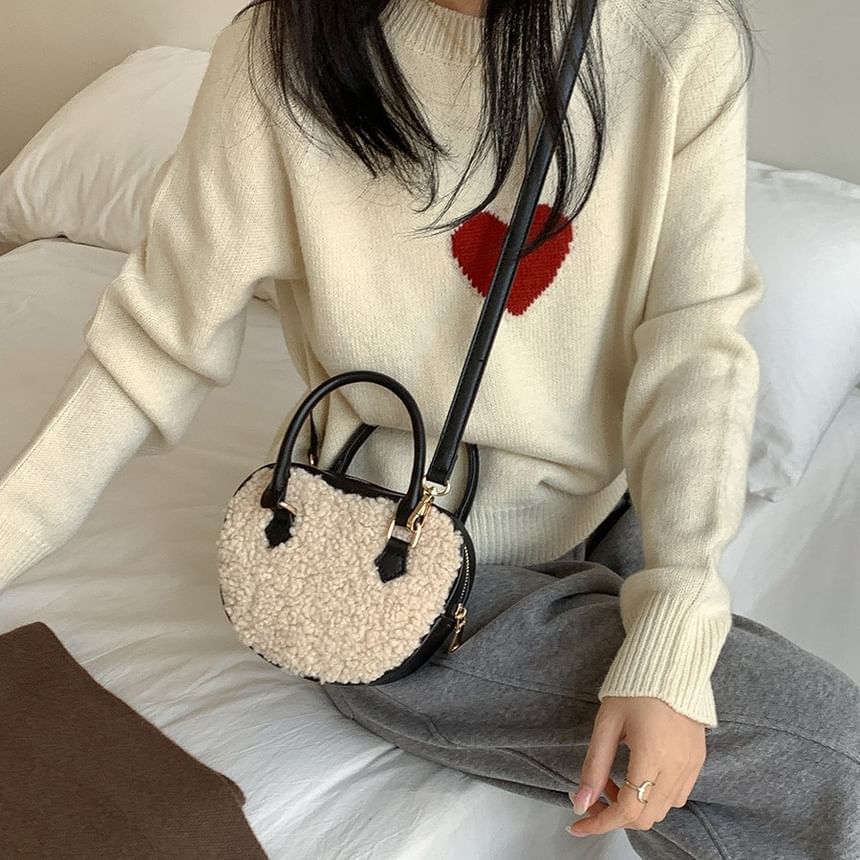 Crossbody Heart Bag Shearling Faux