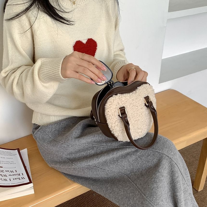 Crossbody Heart Bag Shearling Faux