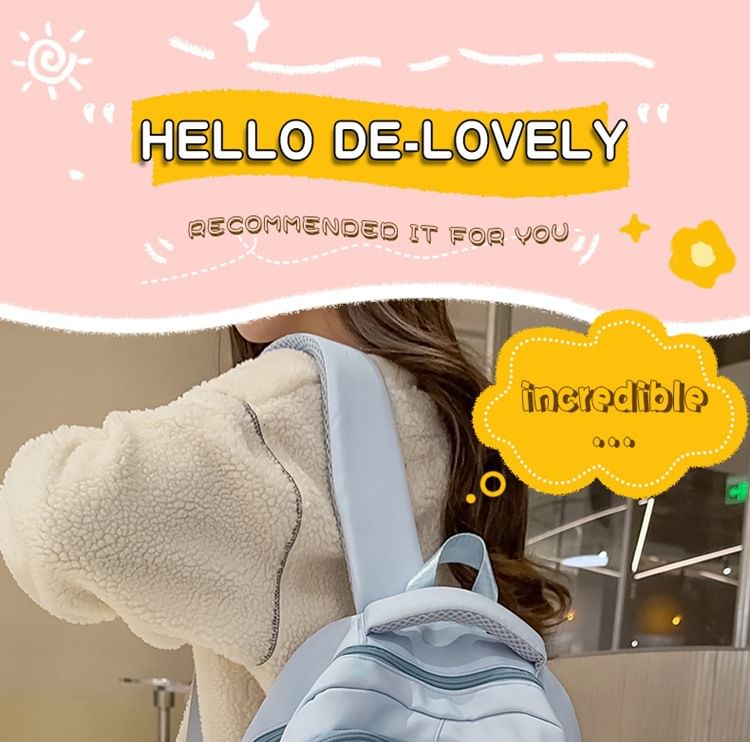 Backpack Nylon Charm Embroidered Laptop Floral Bag Set /