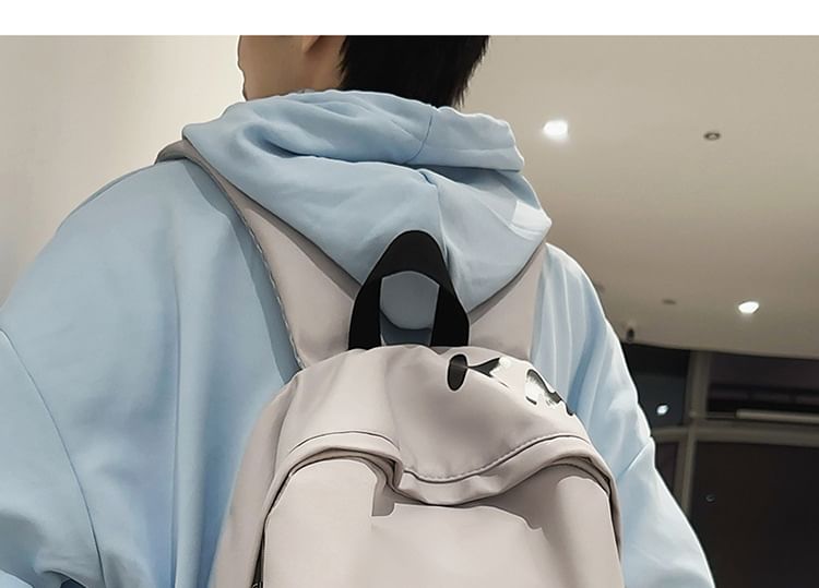 Print Backpack Lettering Charm / Bag Set Nylon Laptop