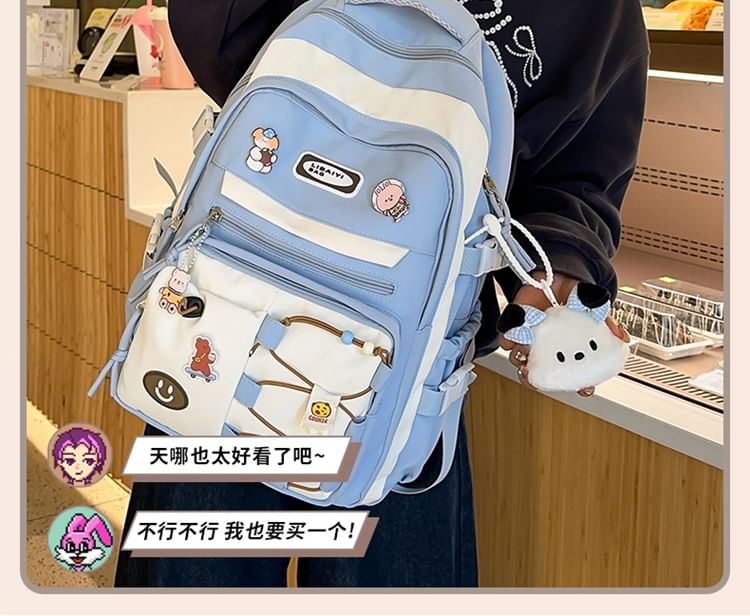 Nylon Backpack Two Applique Laptop Bag Set Tone Charm Badge /