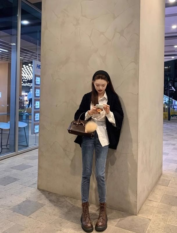 Boots Faux Leather Plain Lace-Up Short Platform