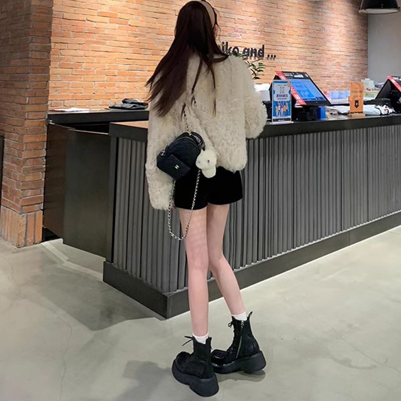 Boots Faux Leather Plain Lace-Up Short Platform