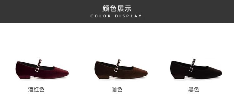 Pumps Heel Mary Rhinestone Low Velvet Jane Accent