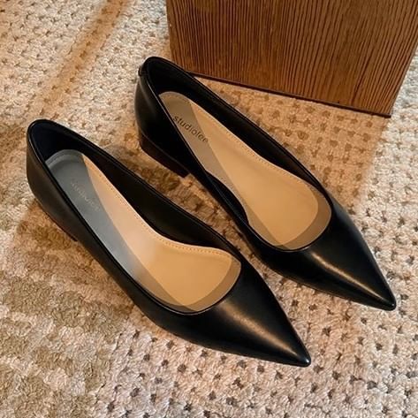 Pointed Pumps Faux Plain Leather Chunky Toe Heel
