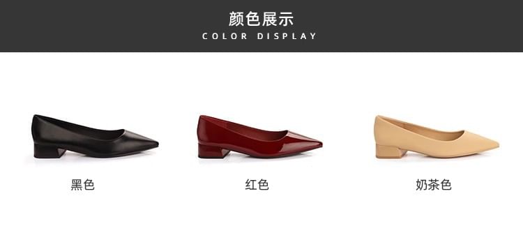 Pointed Pumps Faux Plain Leather Chunky Toe Heel