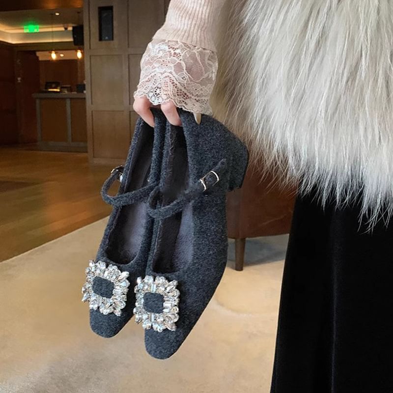 Rhinestone Jane Mary Chunky Heel Accent Pumps