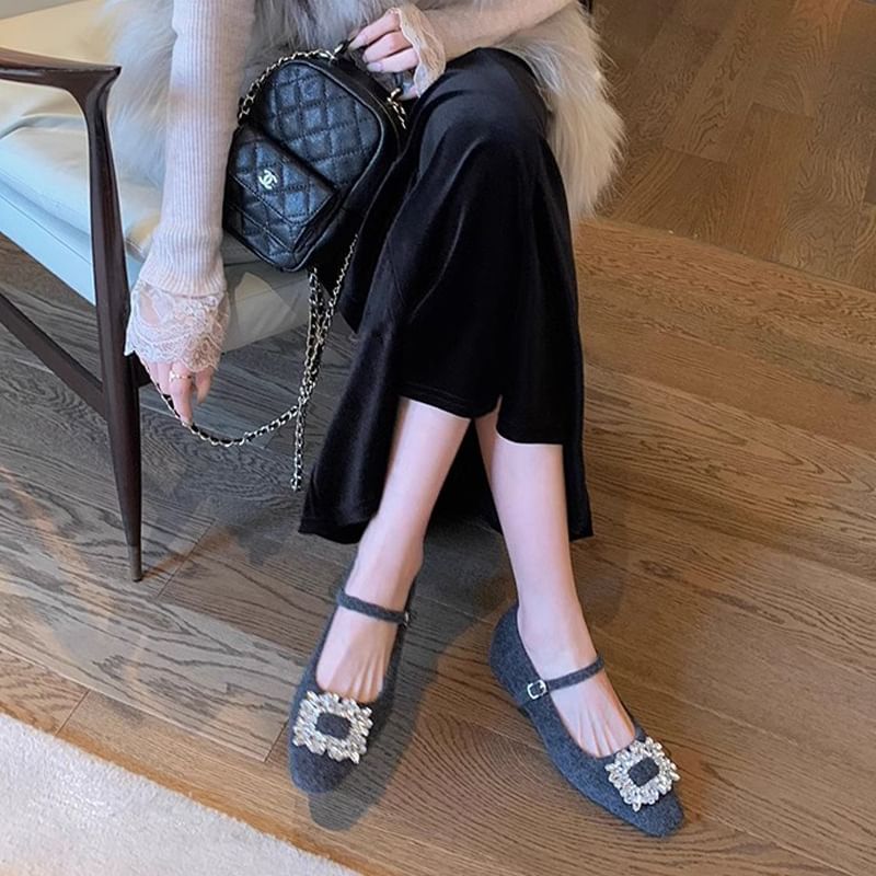 Rhinestone Jane Mary Chunky Heel Accent Pumps