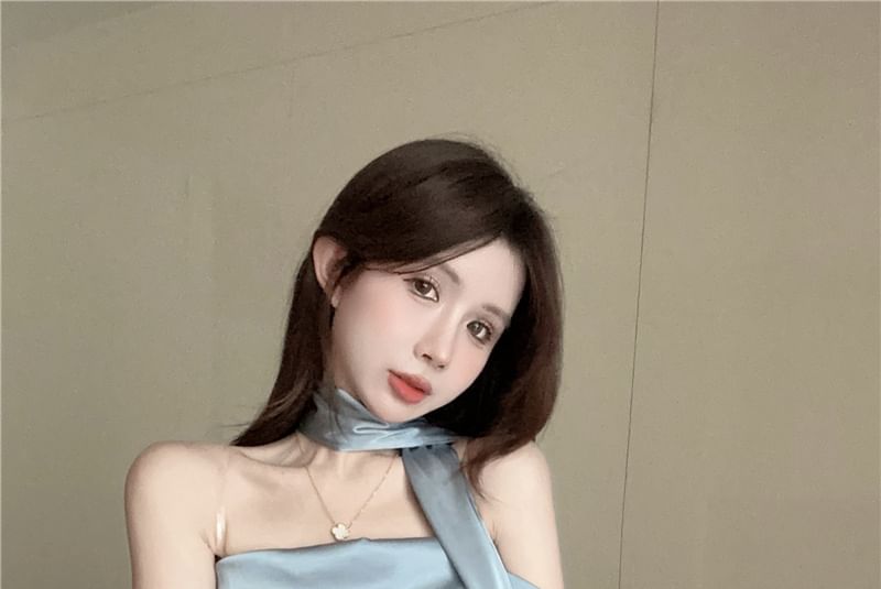 Satin Evening Mermaid Scarf Off-Shoulder Plain Gown + Set: