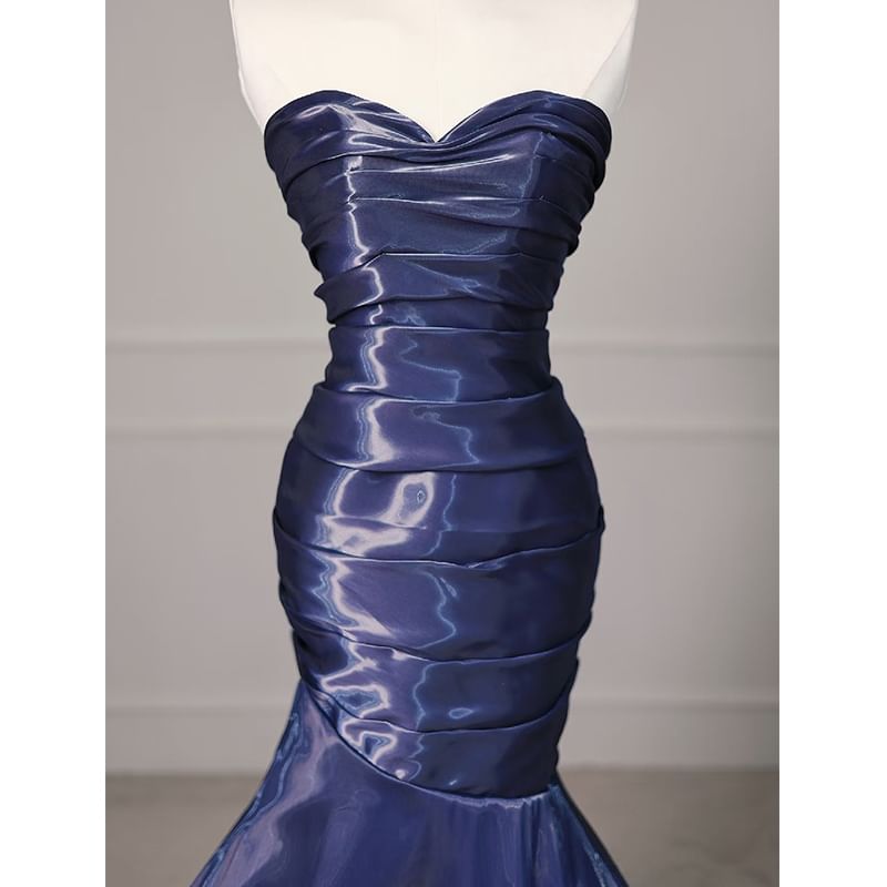Strapless Gown Shirred Asymmetrical Evening Mermaid