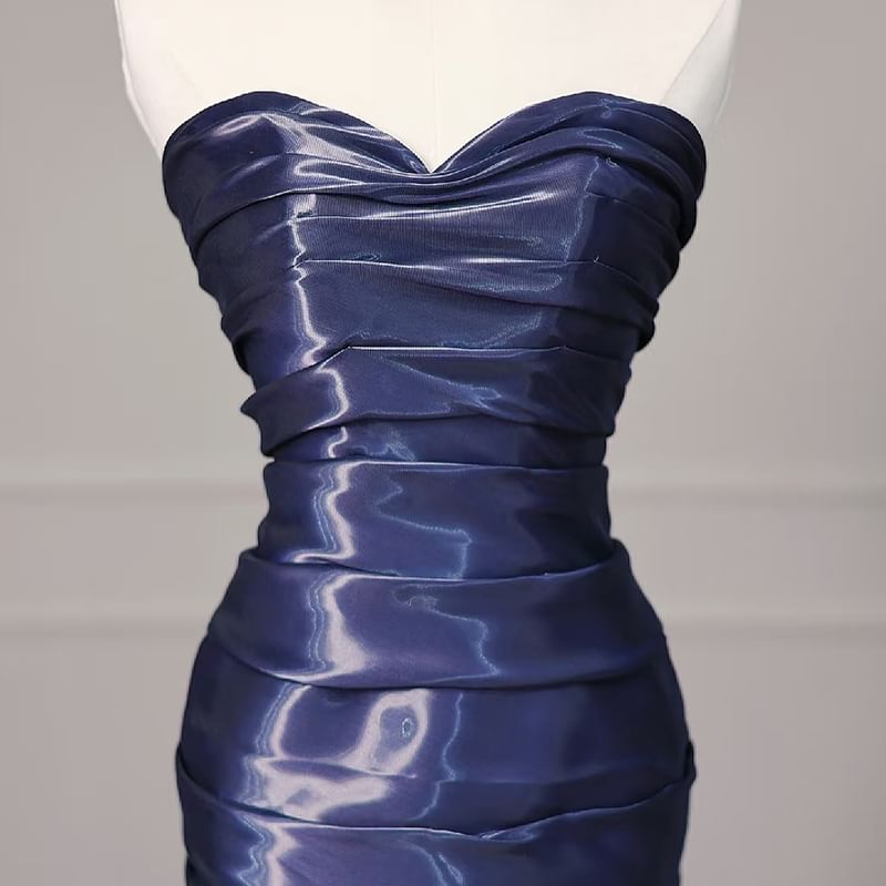 Strapless Gown Shirred Asymmetrical Evening Mermaid