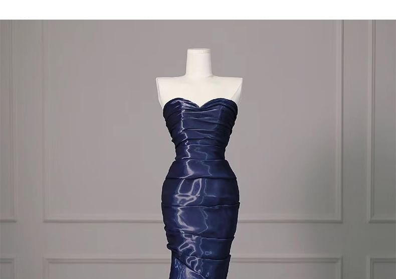 Strapless Gown Shirred Asymmetrical Evening Mermaid