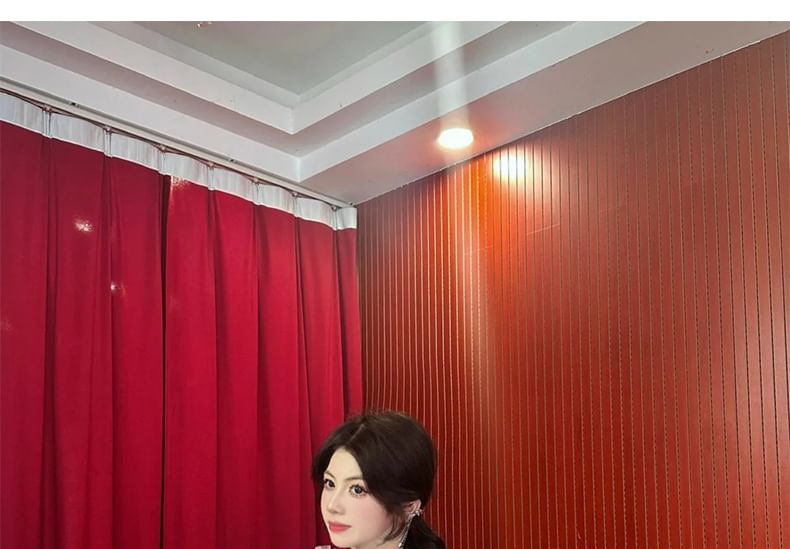 Mermaid Evening Cutout Sequined Puff-Sleeve Gown