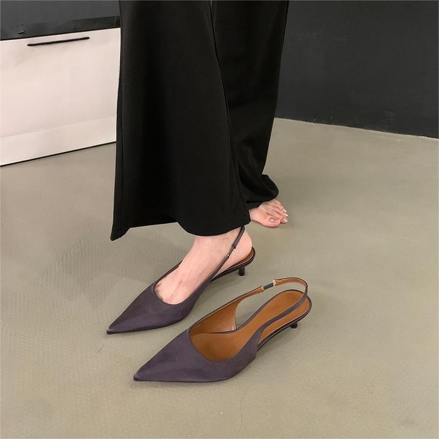 Kitten Toe Pointed Pumps Heel Satin