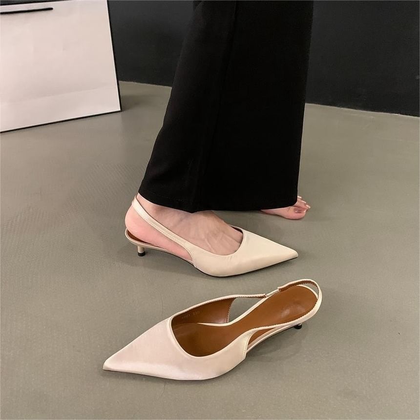 Kitten Toe Pointed Pumps Heel Satin