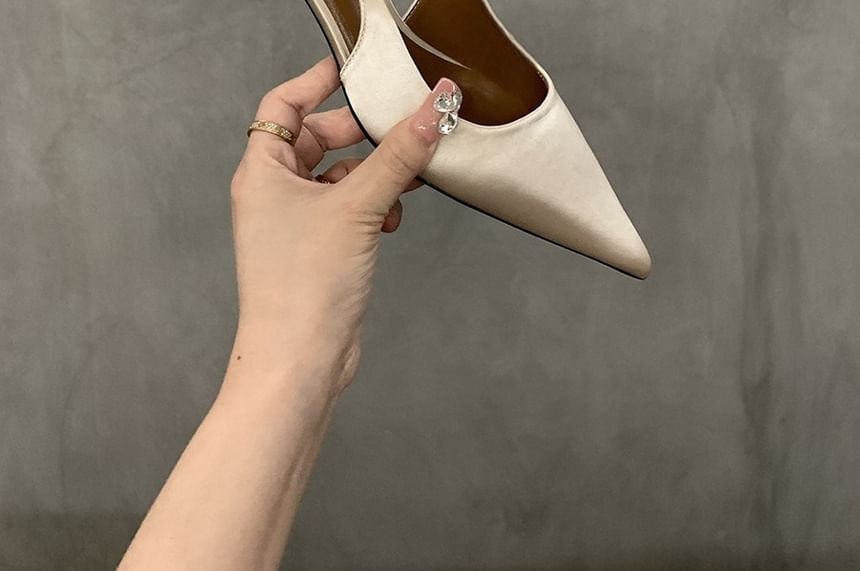 Kitten Toe Pointed Pumps Heel Satin