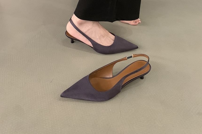 Kitten Toe Pointed Pumps Heel Satin