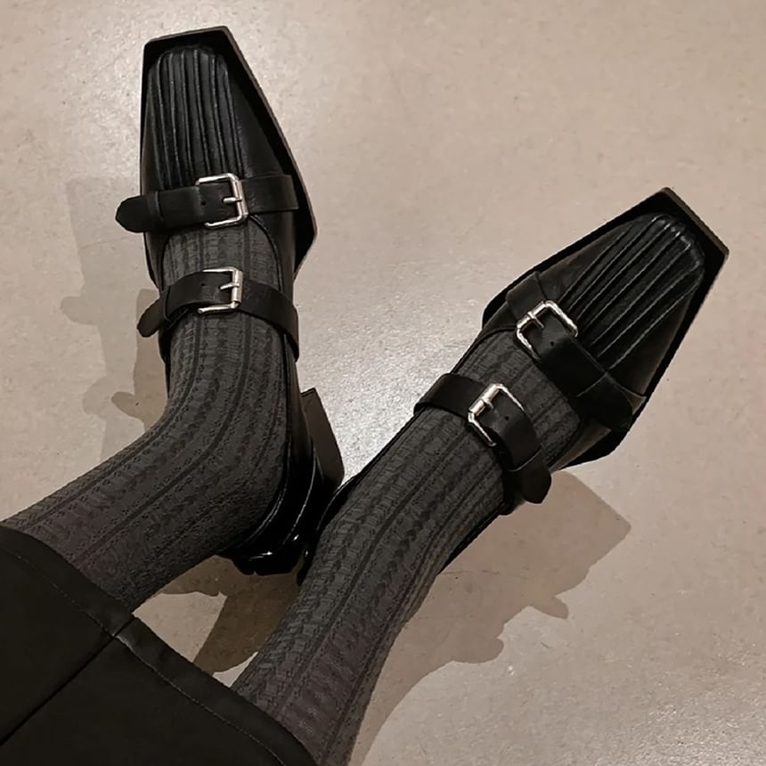 Buckle Toe Mary Heel Block Square Jane Pumps