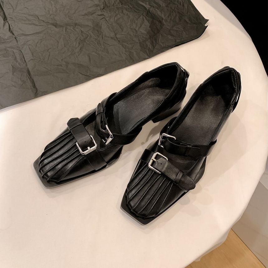 Buckle Toe Mary Heel Block Square Jane Pumps