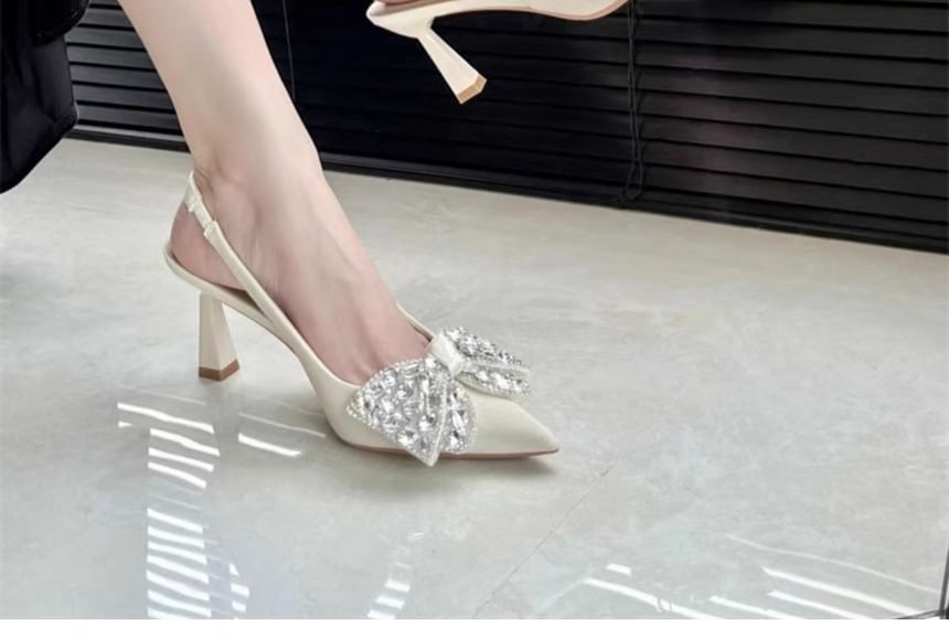 Pumps Rhinestone Toe Slingback Pointed Bow
