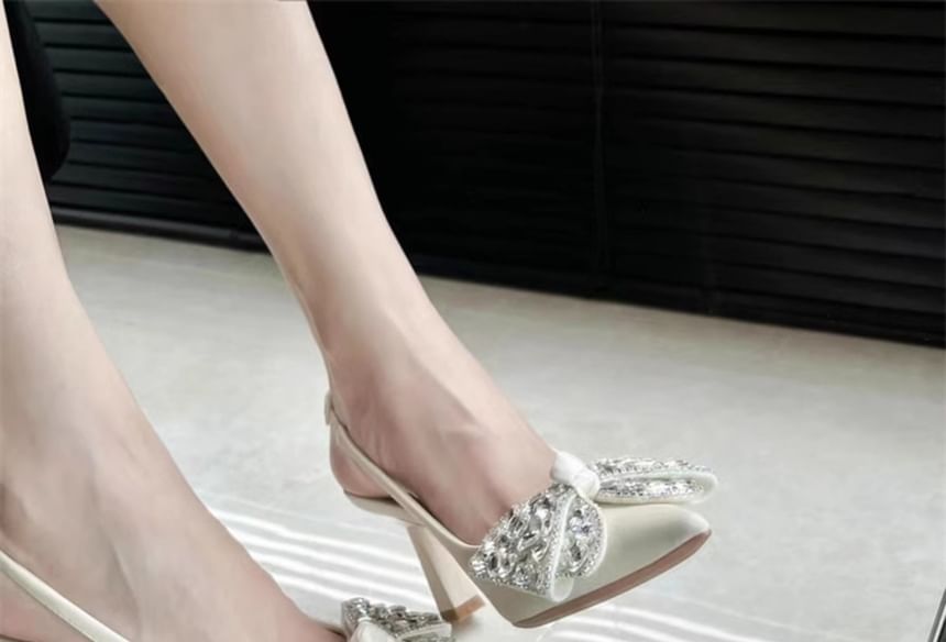 Pumps Rhinestone Toe Slingback Pointed Bow