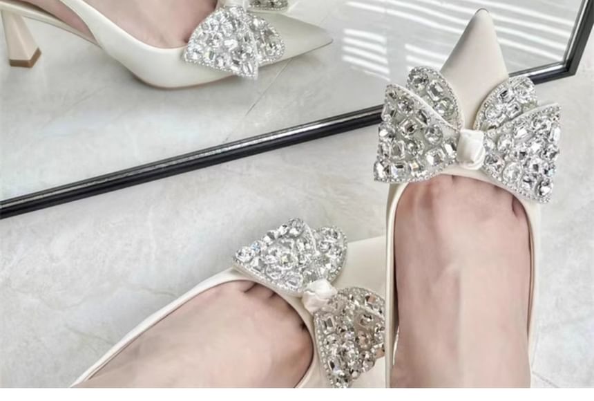 Pumps Rhinestone Toe Slingback Pointed Bow