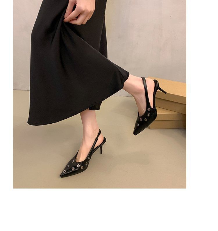 Pointed Pumps Toe Slingback Grommet