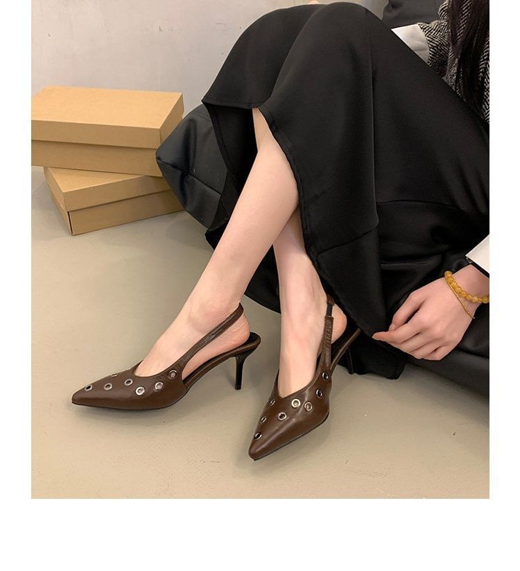 Pointed Pumps Toe Slingback Grommet
