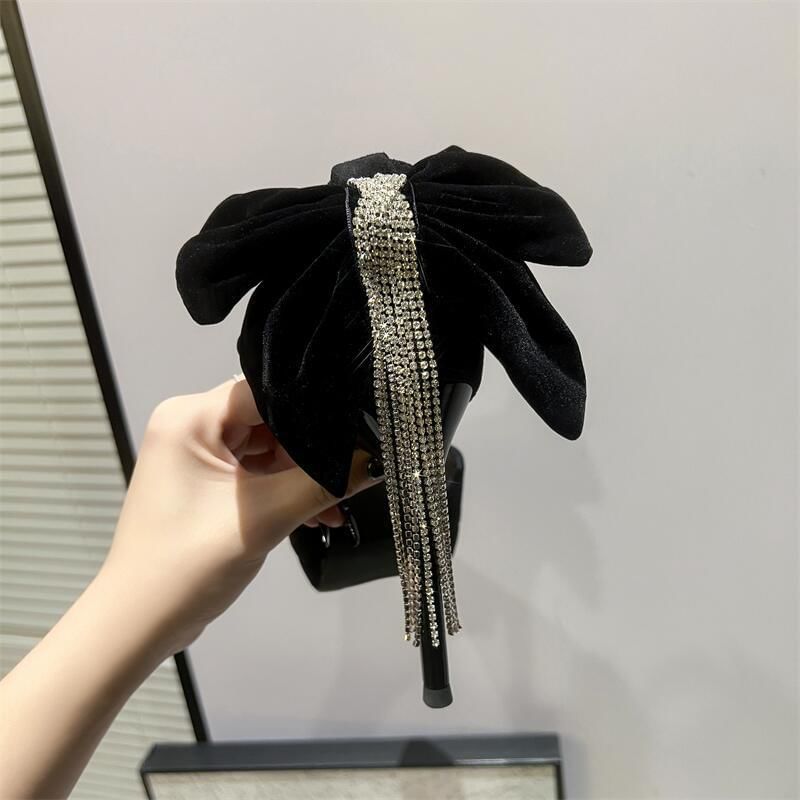 Velvet Ankle Toe Strap Fringe Pointed Bow Rhinestone Platform