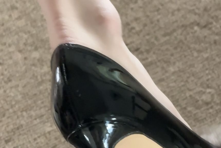 Patent Stiletto Leather Panel Pointed Fur Pumps Toe Faux