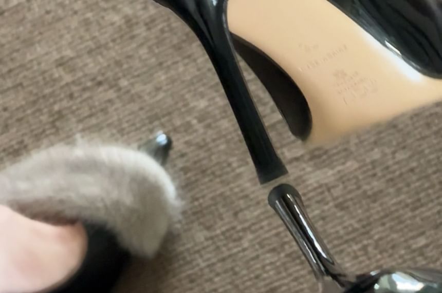 Patent Stiletto Leather Panel Pointed Fur Pumps Toe Faux