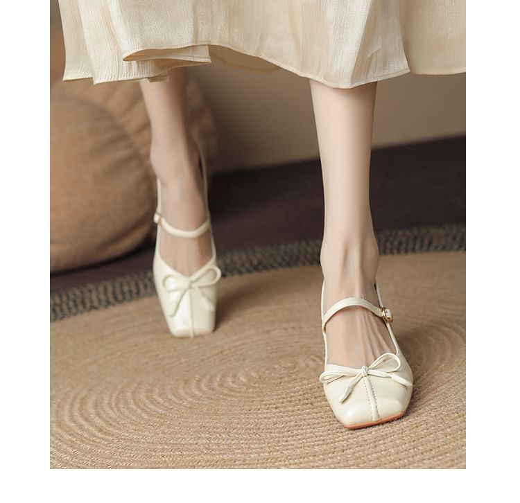 Jane Mary Square Bow Toe Heel Block Pumps