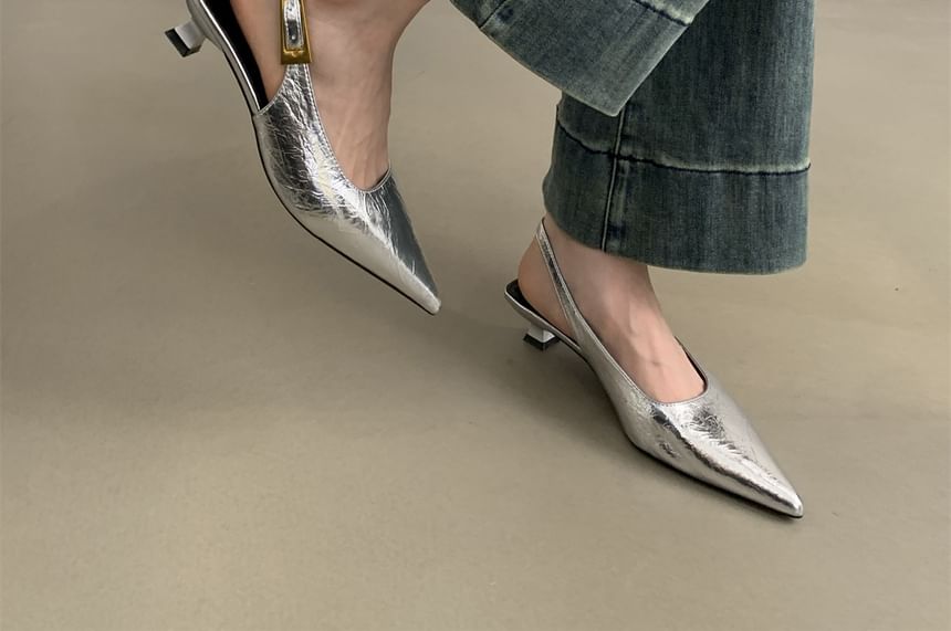 Toe Heel Pointed Kitten Slingback Pumps