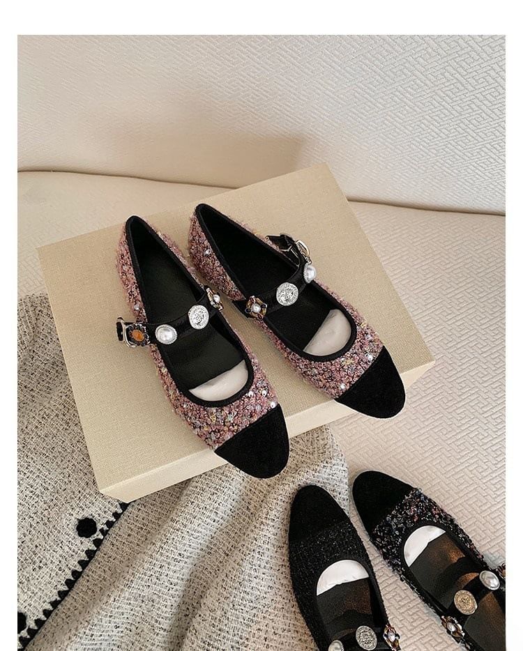 Jane Tweed Toe Cap Mary Faux Flats Pearl