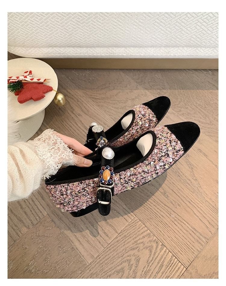 Jane Tweed Toe Cap Mary Faux Flats Pearl