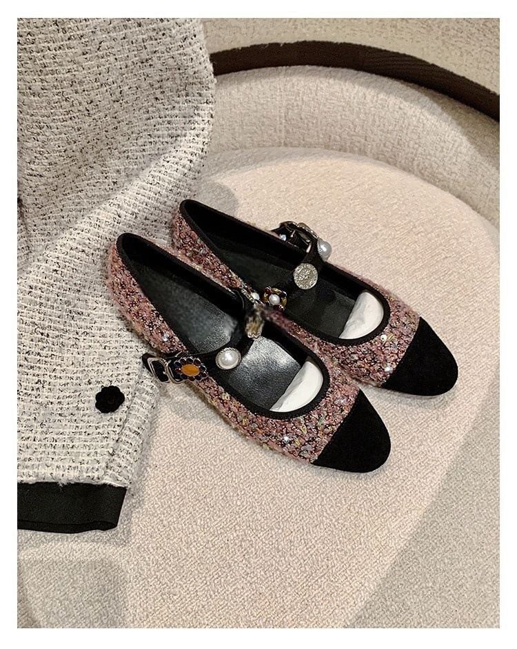 Jane Tweed Toe Cap Mary Faux Flats Pearl