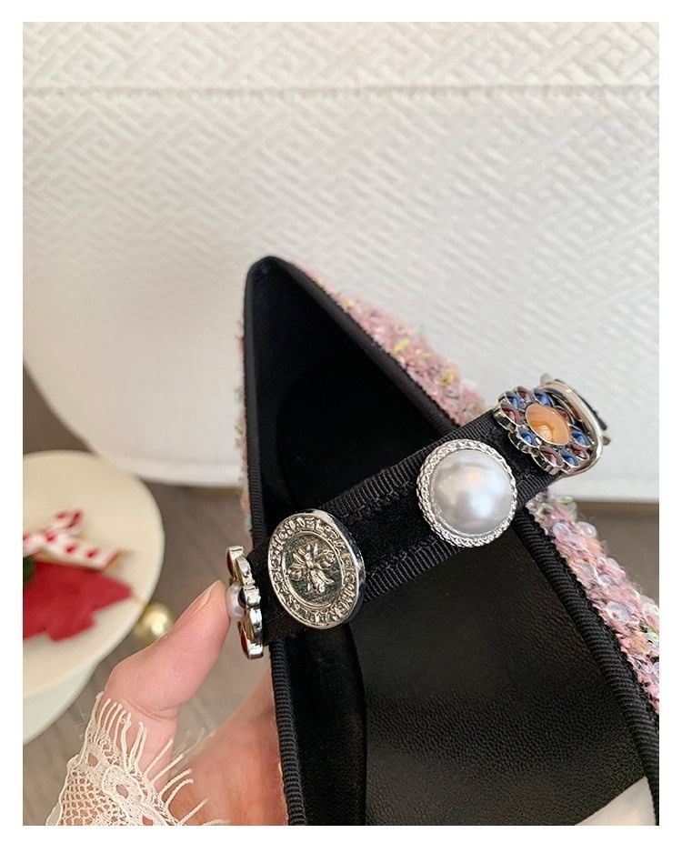 Jane Tweed Toe Cap Mary Faux Flats Pearl