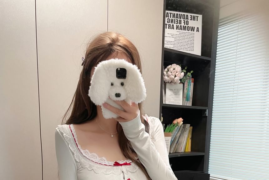 Lace Top Trim Square Long-Sleeve Neck