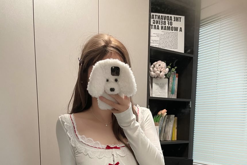 Lace Top Trim Square Long-Sleeve Neck