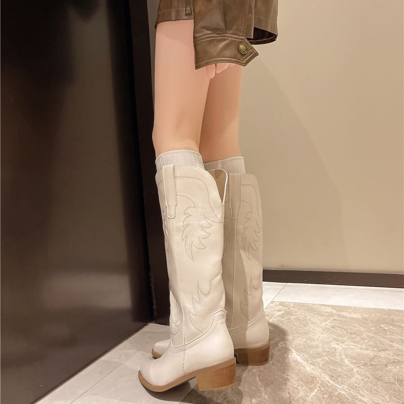 Chunky Boots Cowboy Heel Faux Leather