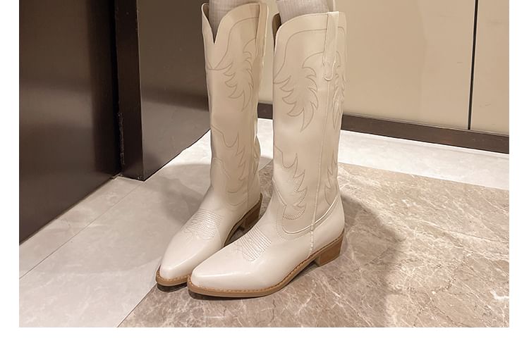 Chunky Boots Cowboy Heel Faux Leather