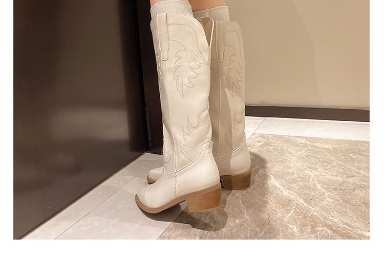 Chunky Boots Cowboy Heel Faux Leather