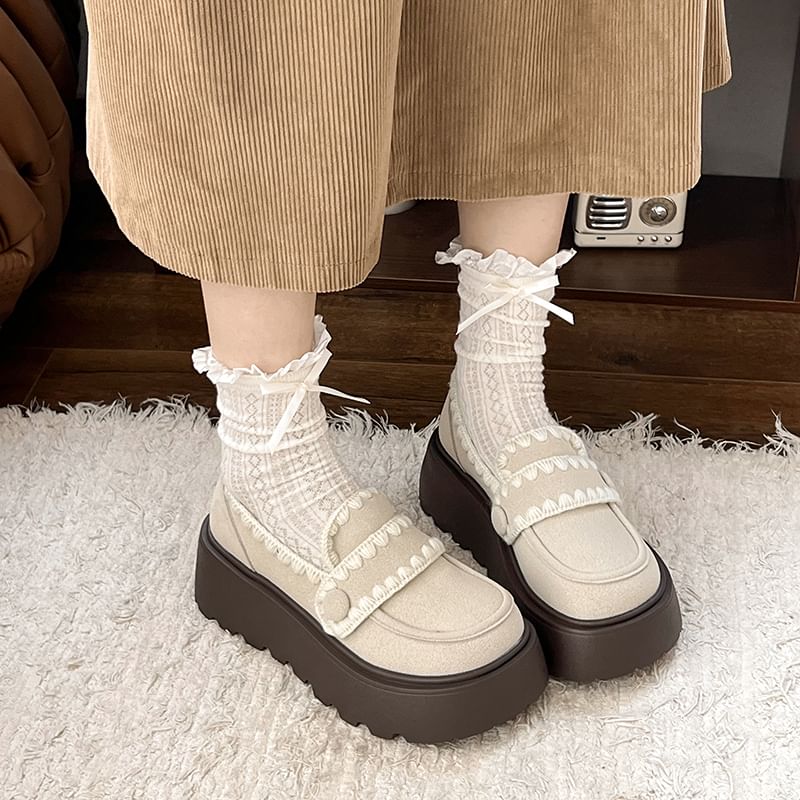 Loafers Trim Embroidered Platform