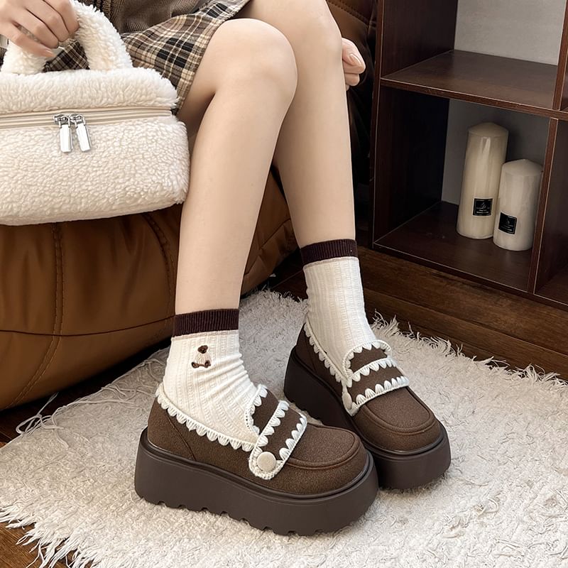 Loafers Trim Embroidered Platform