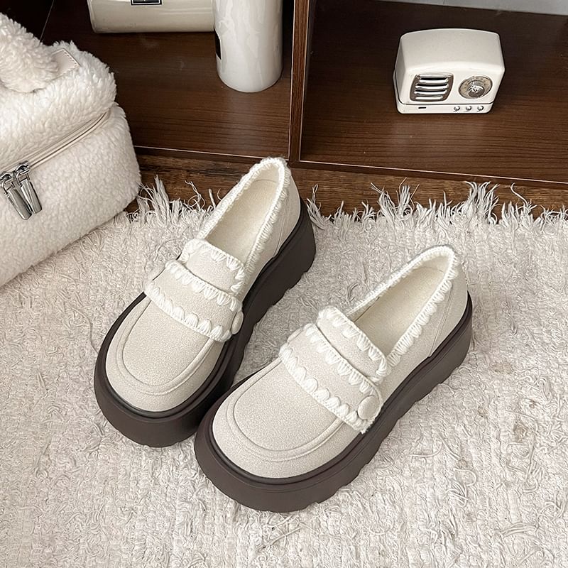 Loafers Trim Embroidered Platform