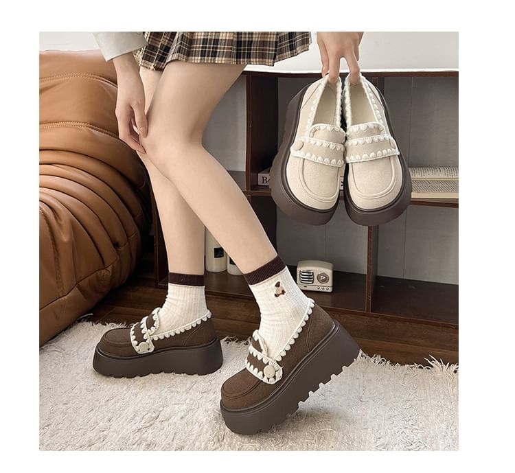 Loafers Trim Embroidered Platform