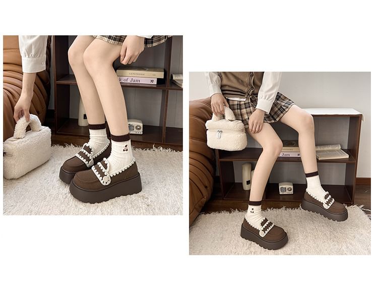 Loafers Trim Embroidered Platform